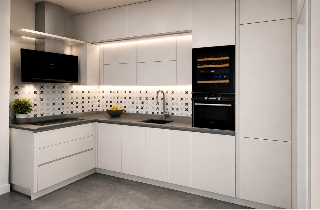 Render di progetto della cucina, seconda vista